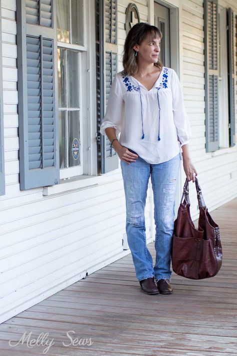 Bohemian Top - Embroidered Peasant Top - Valetta Pattern by Blank Slate Patterns sewn by Melly Sews - DIY Fashion Peasant Top Pattern Free, Peasant Blouse Pattern Free, Diy Tunic Top, Boho Blouse Pattern, Boho Top Pattern, Peasant Top Pattern, Diy Tunic, Sewing Patterns Tops, Peasant Blouses Pattern