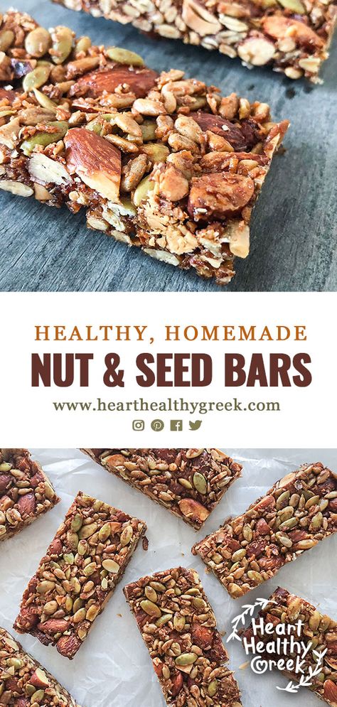 Nut & Seed Bars Nut And Seed Bars, Seed Bars Recipe, Bars Recipes Healthy, Heart Healthy Desserts, Heart Healthy Snacks, Healthy Snack Bars, Seed Bars, Healthy Granola Bars, Pumpkin Seed Recipes