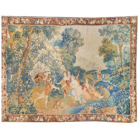 European Tapestry from 17th Century, France Verdure Love Scene by the River For Sale at 1stDibs Cotswolds House, Foyer Cabinet, Roman General, Belgium Brussels, Love Scenes, Vintage Tapestry, Art Masters, Modern Art Deco, French Provincial