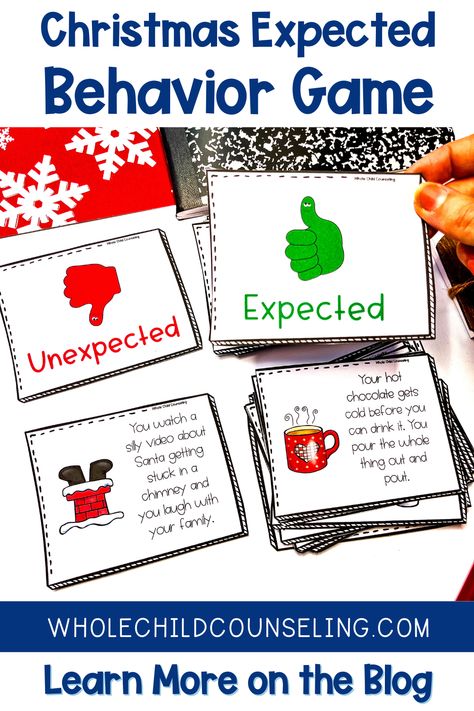 Dive into the festive season with our Christmas Expected Behavior Game! 🎄 Teach kids about expected & unexpected behaviors through a fun game. Available in both digital & print versions, perfect for telehealth, smartboards, or in-person sessions. Visit the Whole Child Counseling blog to learn more! #ChristmasSEL #BehaviorGame #SocialSkills Christmas Counseling Activities For Kids, Child Counseling, School Counseling Office, Feelings Activities, Emotional Learning Activities, Themed Ornaments, December Crafts, Counseling Kids, Social Emotional Learning Activities