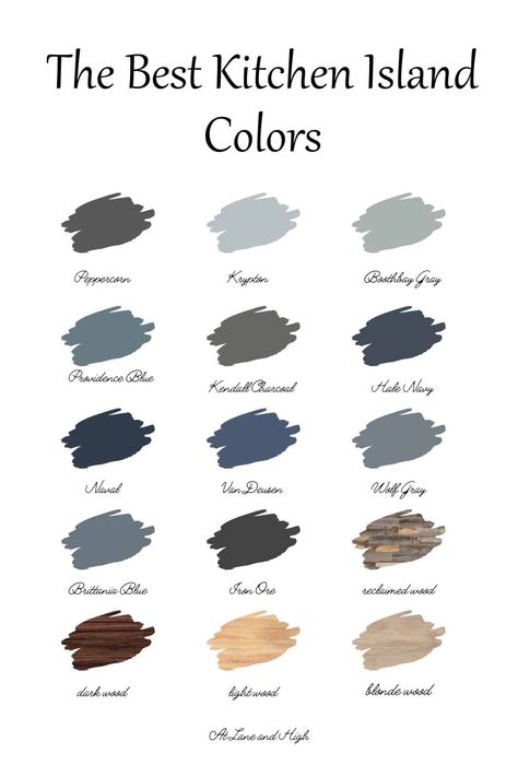 The Best Kitchen Island Colors - At Lane and High Best Kitchen Island Colors, Island Paint Colors, Kitchen Island Colors, Best Kitchen Island, Painted Kitchen Island, Charcoal Kitchen, Island Colors, Island Makeover, Painted Island