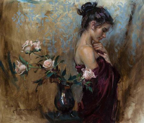 Rose Lyric by Dan Gerhartz, Oil, 31 x 36 Dan Gerhartz, Daniel F Gerhartz, Daniel Gerhartz, Art Academia, Painting Collage, Feminine Art, Oil Painters, Princess Art, Diy Canvas Art Painting