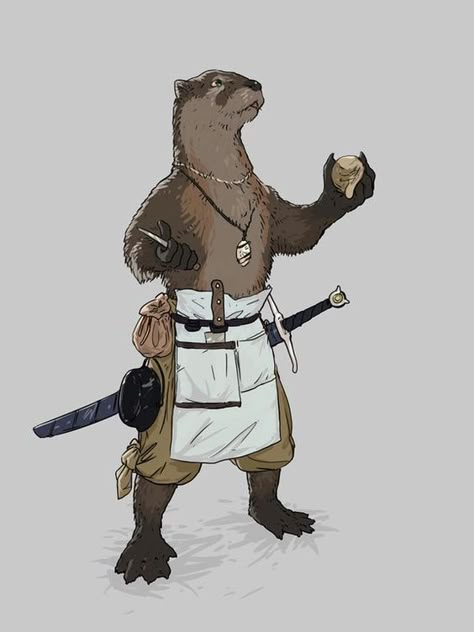 Animal Chef Illustration, Otterfolk Art, Otter Concept Art, Dnd Otterfolk, Male Gnome Character Art, Dnd Chef Character, Otter Anthro, Animal Dnd Characters, Chef Character Art