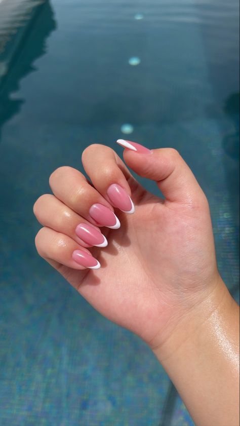 Milky Pink Nails With French Tip, French Tip Nail Extensions, Almond French Tip Nails Pink Base, Dark Pink French Nails, French Nails With Pink Base, French Manicure Pink Base, French Tips Pink Base, French Nails Pink Base, Pink Base French Tip Nails