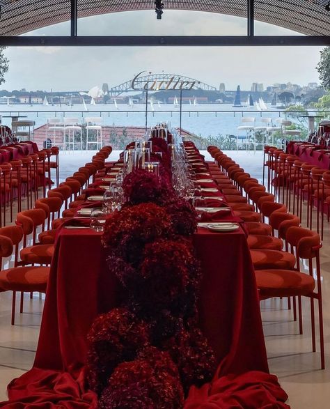 For @cartier with @rizerglobal ❤️‍🔥 Cartier Theme Party, Red Drapes Wedding, Red Gold Wedding Decorations, Wedding Additions, Cartier Event, Entertainment Decor, Draping Wedding, Red Drapes, Red Rose Wedding