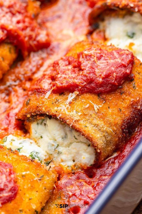 Eggplant Parmesan Roll Ups, Egg Plant Rollatini Baked Eggplant, Eggplant Napoleon Recipe, Eggplant Napoleon, Eggplant Rollatini Recipe, Breaded Eggplant, Sip And Feast, Eggplant Rollatini, Eggplant Recipes Easy