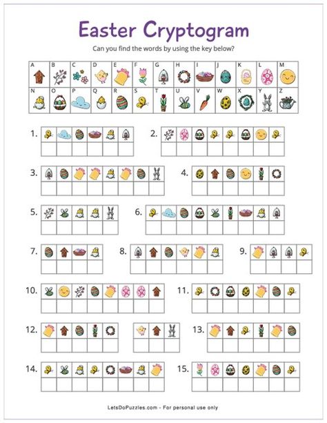 Easter Cryptogram | Printable Puzzle for Kids Easter Puzzles For Kids, Easter Puzzles, Kids Table Wedding, Word Search Puzzles Printables, Puzzle Maker, Visual Perception Activities, Kindergarten Phonics Worksheets, Mind Puzzles, Printable Games For Kids