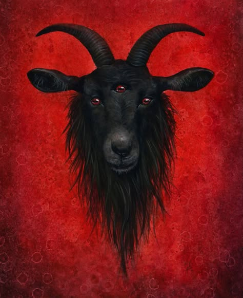 Satanic Symbols, Occult Tattoo, Black Goat, Goat Art, Traditional Witchcraft, Stippling Art, Gothic Fantasy Art, Occult Art, Acrylic On Wood