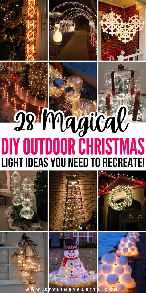 Create the most beautiful Christmas home exterior with these exterior Christmas lights ideas. I've gathered 28 magical outdoor DIY Christmas light ideas that'll impress all of your neighbors! Homes Decorated For Christmas Exterior, Christmas Light Displays Outdoor Diy, Christmas Trellis Outdoor, Diy Yard Decorations For Christmas, Decorating For Christmas Outdoors, Outdoor Xmas Decorations Diy, Easy Christmas Outdoor Decorations, Diy Christmas Archway Outdoor, Christmas Decor Ideas Outside