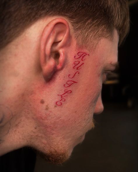 Huetle face tattoo red ink Tattoo Red Ink, Tattoo Red, Face Tattoo, My Tattoos, Red Ink, I Tattoo, Tattoos, Red