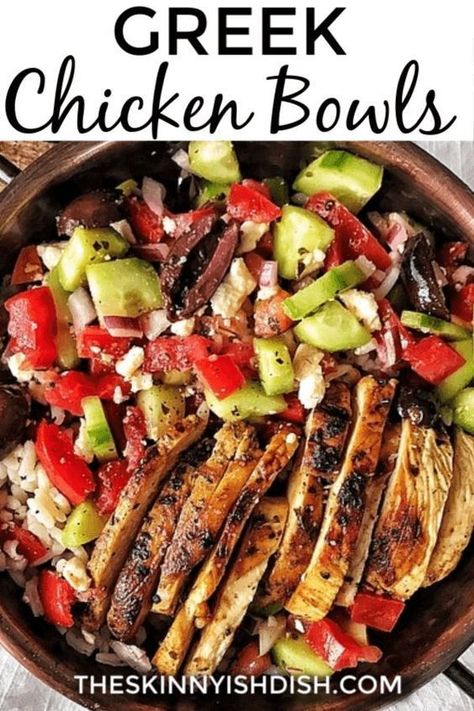 Greek Chicken Bowls, Mediterranean Diet Recipes Dinners, Chicken Bowls, Easy Mediterranean Diet Recipes, Healthy Bowls, Health Dinner, Greek Chicken, Health Dinner Recipes, Think Food