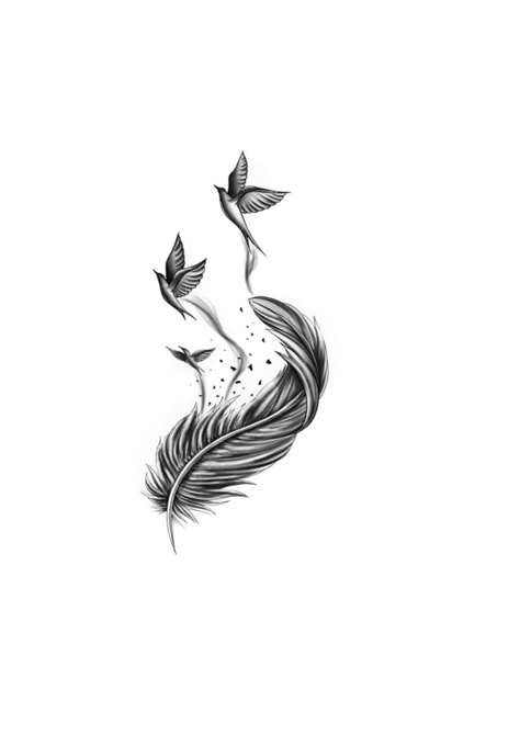 Bird With Feather Tattoo, Feather And Birds Tattoo Ideas, Feather Birds Tattoo Design, Small Feather Tattoos For Women, Feather Tattoo Design For Women, Birds Of A Feather Tattoo, Feather Bird Tattoo, Feather Tattoo Ideas For Women, Tattoo Plume