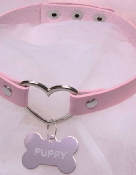 Pink Collar And Leash, Puppy Collar Aesthetic, Cute Collars For Humans, Puppy Play Gear, Puppyboy Aesthetic, Puppy Girl Aesthetic, Pup Play Aesthetic, Puppy Space, Cute Collars