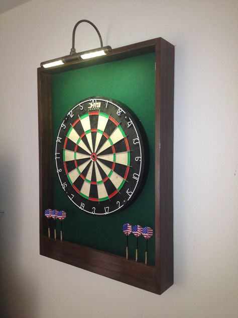 Custom Dart Board Cabinet - Ideas on Foter Man Cave Dart Board, Teen Rec Room, Dart Board Ideas, Dart Pin, Custom Dart Board, Corner Loft, Dart Board Wall, Best Darts, Dart Board Cabinet