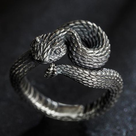 Skeleton Ring, Serpent Ring, Cool Rings, Snake Ring Silver, Biker Jewelry, 다크 판타지, Snake Jewelry, Gothic Rock, Animal Rings