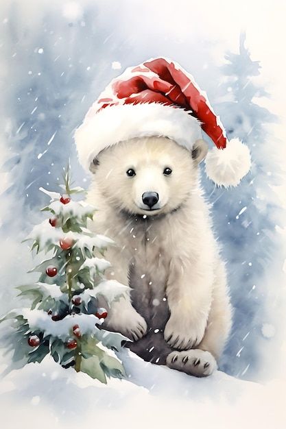 Winter Christmas Scenes, Polar Bear Art, Urs Polar, Winter Art Projects, Polar Bear Christmas, Christmas Artwork, Christmas Tree Art, Winter Images, Grayscale Coloring