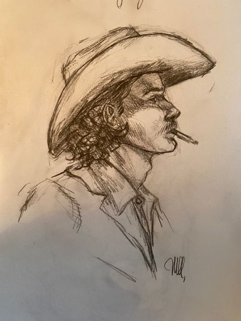 Cowboy Pencil Sketch my Margaret Asjes Fun Simple Sketches, Pencil Sketch Inspiration, Sketching Of Nature, Western Sketches Pencil, Sketches And Drawings, Simple Country Drawings, Simple Cowboy Drawing, Country Boy Drawing, Cool Sketch Ideas Vintage