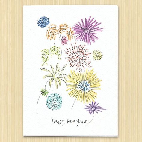 New Year Cards Handmade, New Year Card Making, New Year Doodle, New Year Wishes Cards, Diy Watercolor Cards, Cards Diy Easy, Watercolor Christmas Cards Diy, New Year Card Design, Happy New Year Greeting Card