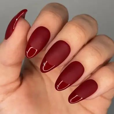 23  Chic Matte Red Nails with French Tips (2024) - DrExplains Matte Red Nails With Shiny French Tip, Two Tone Red French Tip Nails, Same Color French Tip Nails, Red On Red French Tip Nails, Mat Red Nails, Matt Red Nails, Red Matte Nails Design, Matte Red Nail Designs, Matte Nails Red