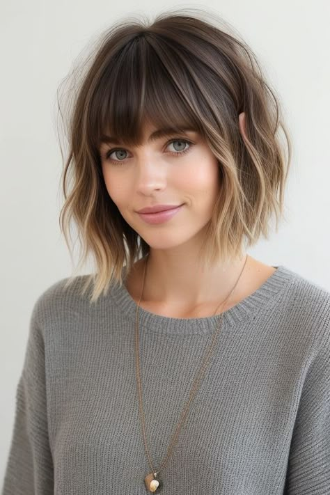 29  Messy Hairstyles 2024 7 Balayage Bob With Fringe, Haircut Hairstyles Women, Messy Haircuts Women, Women Short Bob, 2024 Hair Trends, Bob Hair Color, Messy Bob Hairstyles, Messy Bob, Hairstyles 2024