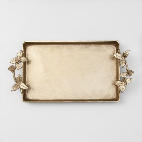 Affordable Holiday Decorations: Decorative Tray With Leaf Handles, Opalhouse, $34.99 Opalhouse Target, Target Candle, Holiday Dining Room, Cheap Holiday Decor, White String Lights, Target Holiday, Furniture Website, Cheap Holiday, Metal Trays