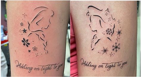 Frozen Sister Tattoos, Matching Disney Tattoos For Best Friends, Best Friend Disney Tattoos, Disney Best Friend Tattoos, Sister Tattoos Quotes, Disney Sister Tattoos, Matching Disney Tattoos, Frozen Tattoo, Cute Disney Tattoos