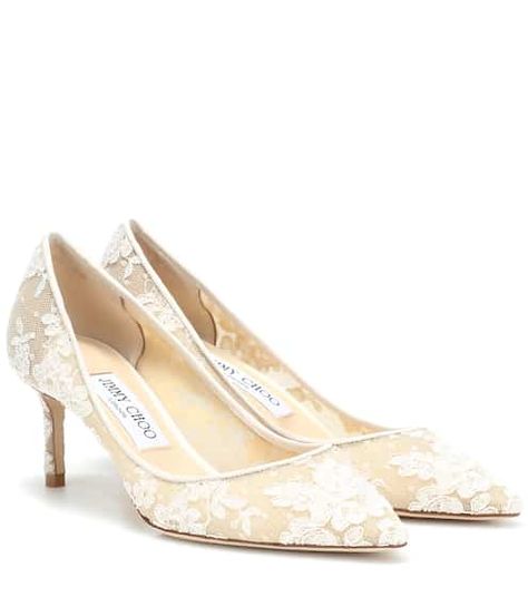 Romy 60 lace pumps | Jimmy Choo Jimmy Choo Romy, Lace Pumps, White High Heels, Jimmy Choo Heels, Lace Heels, Designer Pumps, Suede Block Heels, White Pumps, Wedding Heels