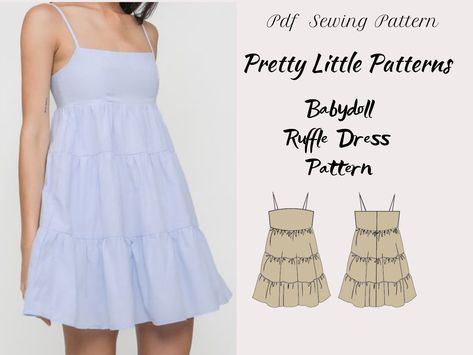 Pdf Digital Sewing Pattern for Babydoll Ruffle Dress Pattern | Women Sewing pattern UK Size 2 - 30 | US Size 0 - 28 | A4, US Letter Ruffle Dress Pattern, Babydoll Dress Pattern, Ruffled Dress Pattern, Women Sewing, Women's Sewing Pattern, Upcycle Clothes Diy, Sewing Projects Clothes, Pattern Dress Women, Diy Clothes Design