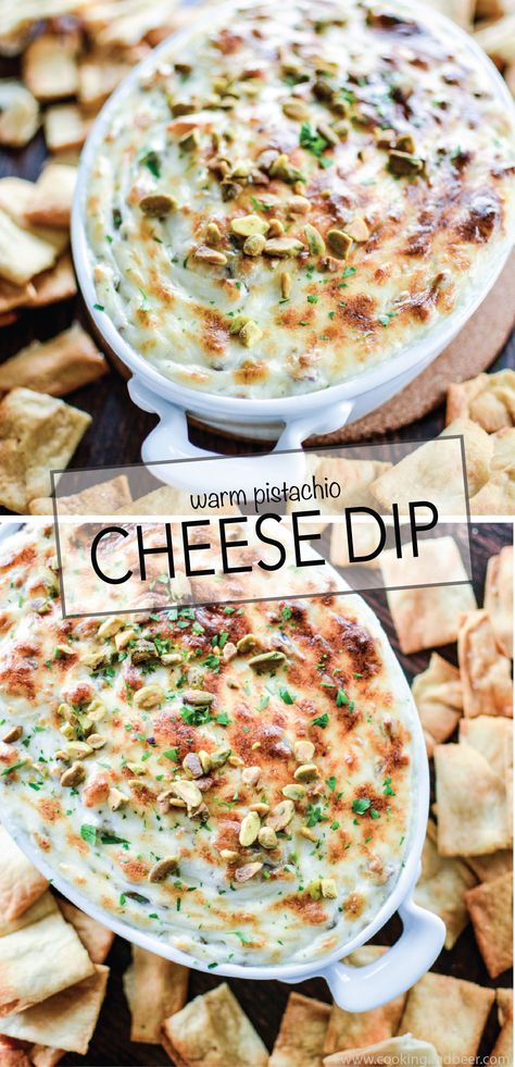 Warm Pistachio Cheese Dip: an addicting and delicious appetizer recipe for your next get together! | www.cookingandbeer.com Chugs Jalapeño Dip, Smoked Caso Dip, Jalapeno Cheddar Dip Cold, Warm Cheese Dip, Cheeses Garlic Herb Dip, Chewys Jalapeno Dip, Cheese Dips, Delicious Dips, Dipping Sauces