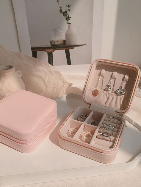 1pc Solid Jewelry Storage Box | SHEIN USA Pochette Diy, Penyimpanan Makeup, Jewelry Cases, Travel Jewellery Box, Personalized Ring Box, Jewerly Boxes, Personalized Jewelry Box, Travel Jewelry Box, Small Jewelry Box