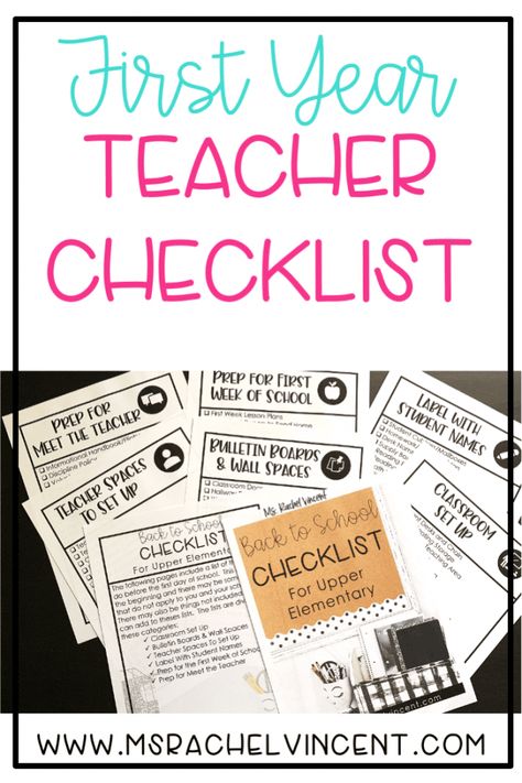 First Year Teacher Classroom Checklist - Ms. Rachel Vincent Teacher Classroom Checklist, New Teacher Checklist, Classroom Checklist, First Year Teacher, Teacher Checklist, Ms Rachel, Sixth Grade Math, School Checklist, Teaching 5th Grade