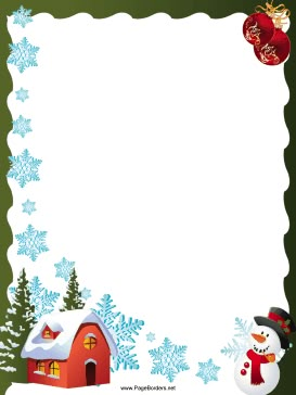 This free, festive, printable Christmas border is decorated with snowflakes, a snowman, red holiday ornaments and a cozy house. Free to download and print. Christmas Letter Template Free, Free Christmas Borders, Christmas Letterhead, Trin For Trin Tegning, Christmas Letter Template, Christmas Stationary, Christmas Borders, Christmas Freebie, Christmas Photo Frame