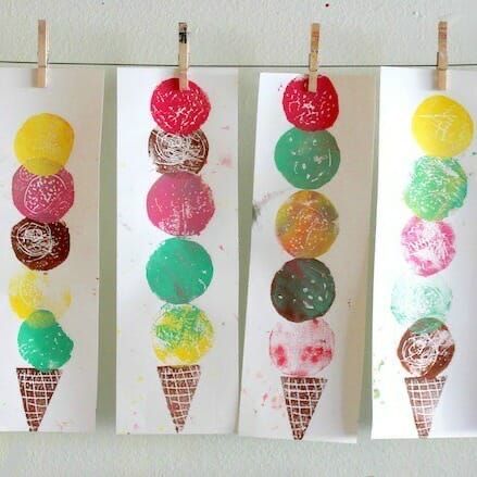 Easy Printmaking, Ice Cream Crafts, Printmaking Projects, Ice Cream Art, Colorful Ice Cream, Cream Art, Painting Activities, Project For Kids, Art Activities For Kids