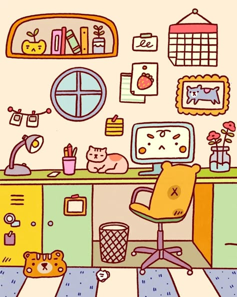 artsy cozy studio’s Instagram photo: “Ain't no minimalist, just pure kawaii 🖌️🎨😸 Which outline color you like the best? #cuteart #kawaiiillustration #kawaiidrawing…” Minimalist Illustration Art Design, Cozy Illustration Art, Aestethic Images, Minimalist Illustration Art, Magic Paintbrush, Kawaii Scene, Cozy Illustration, Camera Illustration, Bobbie Goods