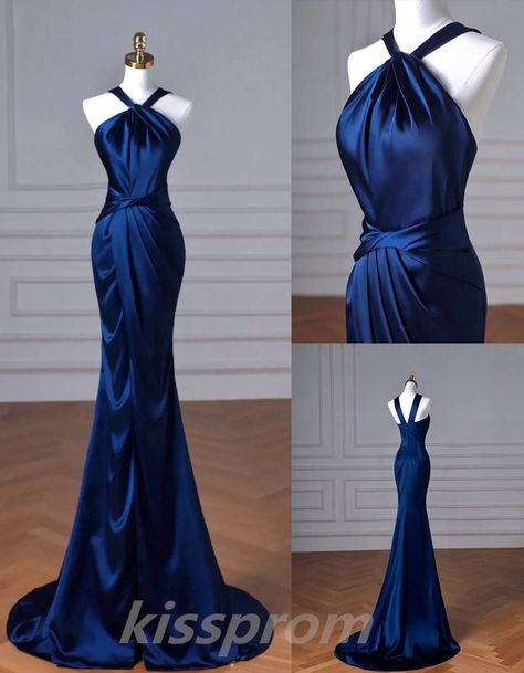 Dark Blue Dress Elegant, Pretty Silk Dresses, Mermaid Dress Blue, Vintage Designer Dresses, Mermaid Dress Prom, Blue Elegant Dress, Blue Silk Gown, Mermaid Gown Prom, Silk Prom Dress