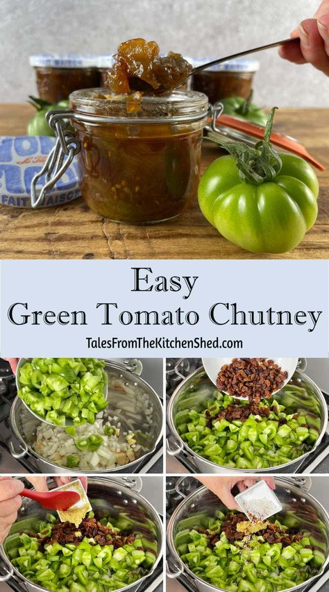 Easy Green Tomato Chutney Green Tomato Chutney Recipe, Canning Green Tomatoes, Green Tomato Relish, Tomato Chutney Recipe, Green Tomato Recipes, Apple Chutney, Recipes By Ingredients, Tomato Relish, Tomato Jam