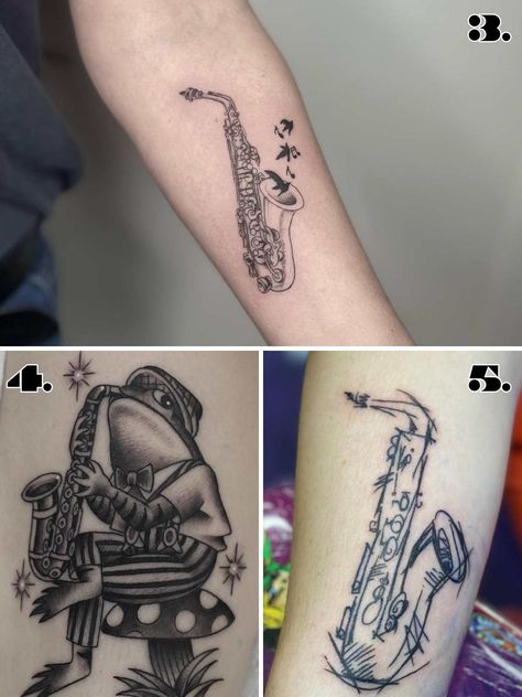 87 Rockin' Saxophone Tattoo Ideas - Tattoo Glee Saxophone Tattoo For Women, Sax Tattoo, Eddie Tattoo, Record Player Tattoo, Saxophone Tattoo, Sound Wave Tattoo, New Orleans Tattoo, Saxophone Art, Unique Tattoo Designs