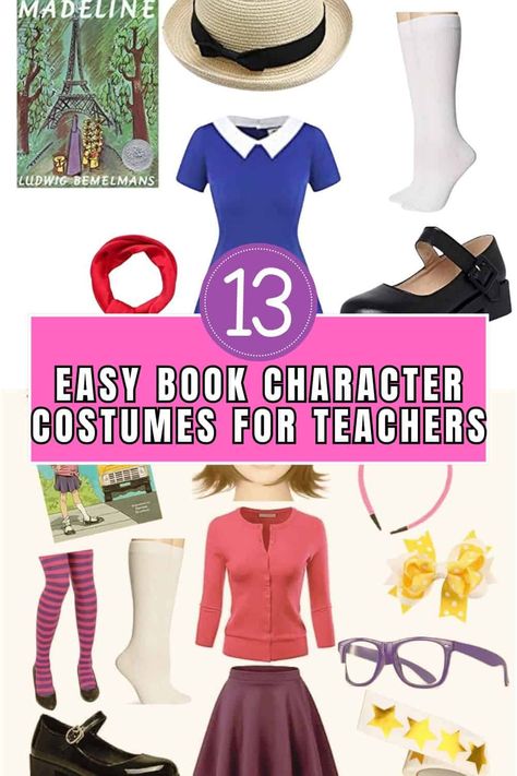 13 Easy Children's Book Character Costumes for Teachers & Adults Preschool Teacher Book Character Costume, Book Characters Dress Up For Teachers Elementary Schools, Disney Book Character Costumes, Book Character Halloween Costumes For Teachers, Character Day Costumes For Teachers, Easy Halloween Costumes Characters, Elementary Book Character Costumes, Easy Diy Teacher Halloween Costumes, Dress As Book Character Teacher