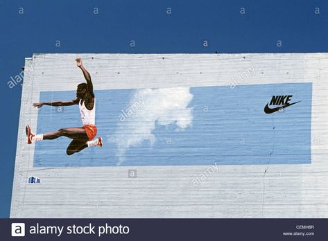 Carl Lewis Nike Billboard LA Olympics Nike Billboard, Carl Lewis, Nike Ad, Billboard Design, Long Jump, Stock Photos, Nike, Design