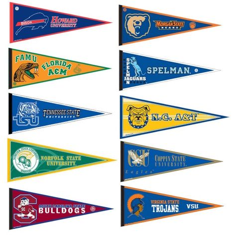 Historically Black College Pennants College Banners, Pennant Template, College Banner, Hbcu Colleges, College Pennants, Printable Baseball, College Bulletin Boards, College Flags, Custom Pennants