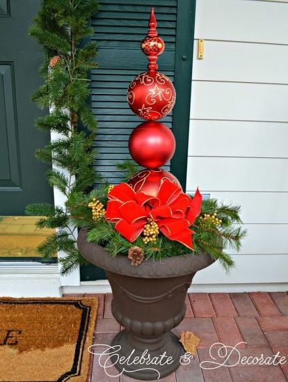 Check out this beautiful Christmas decor idea for your front porch, front door or deck. This diy outdoor Christmas decoration on a budget is quick and easy and our vote for best christmas decoration idea for 2021. #christmastopiary #dollarstoreornaments Diy Christmas Topiary, Christmas Ornament Topiary, Ornament Topiary, Dry Floral Foam, Christmas Topiary, Recycling Crafts, Decor Makeover, Diy Christmas Ornaments Easy, Diy Christmas Ornament