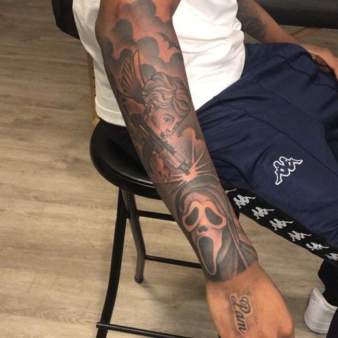 Half Sleeve With Hand Tattoo, Arm Tattoos Black, Arm Tattoos For Guys Forearm, Mangas Tattoo, Forearm Tattoo Quotes, Black Men Tattoos, Half Sleeve Tattoos Forearm, Hard Tattoos, Tattoos Forearm