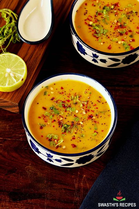 Dal Soup Recipe via @swasthi Dal Soup Indian, Moong Dal Soup, Indian Dahl Recipe, Dahl Soup Recipe, Moong Dal Soup Recipe, Dal Soup Recipe, Soup Bisque, Indian Soup Recipes, Lentil Recipes Indian