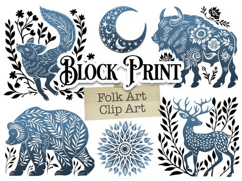 Block Print Folk Art Clip Art Bundle, Scandinavian Folk Art, Nordic Block Print Art, Nordic Rosemaling Clip Art, Nordic Block Print Bundle Lino Cut Art, Folk Animals, Folk Art Illustration, Scandinavian Illustration, Block Print Art, Nordic Art Print, Folk Art Designs, Scandinavian Culture, Karla Gerard