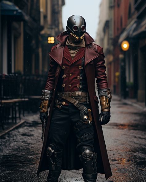 Steampunk Vampire Hunter, Artificer Clothes Dnd, Victorian Superhero, Steampunk Fashion Concept Art, Decopunk Aesthetic Fashion, Fantasy Steampunk Clothes, Steampunk Dark Academia, Steam Punk Fashion Mens, Steampunk Mercenary