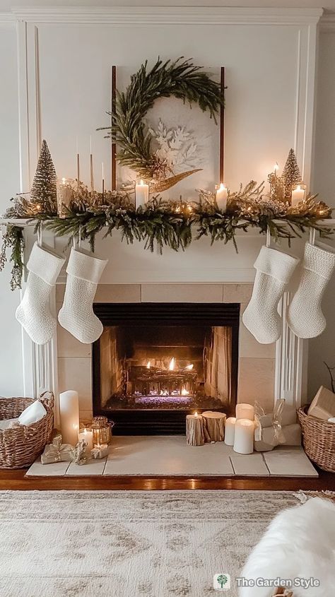 45 Enchanting Christmas Mantel Decor Ideas to Transform Your Home - The Garden Style Holiday Decor Apartment, Colorful Christmas Decor Ideas, Diy Christmas Mantle, Fireplace Mantel Decor Ideas, Unique Christmas Decor Ideas, New Year's Decorations, Colorful Christmas Decor, Themed Christmas Trees, Wealthy Lifestyle Luxury