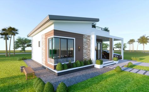 60 Sqm Small House Design 7.60m x 7.80 m With 2-Beds - Engineering Discoveries 60 Sqm House Design Floor Plans, 60sqm House Design, 60 Sqm House Design, Small House Roof Design, Villas Design, Modern House Design Interior, Design Interior Modern, Modern Bungalow House Design, Loft House Design