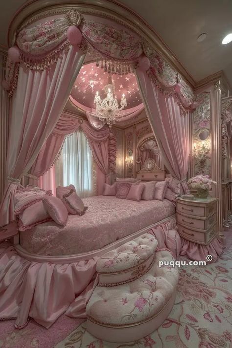 princess-bedroom-246 Pink Circle Bed, Pink Rose Bedroom, Pink Royal Bedroom, Cute Room Decor Pink, Rich Girl Room, Big Luxury Bedroom, Princess Room Aesthetic, Vintage Princess Aesthetic Bedroom, Giant Bedroom