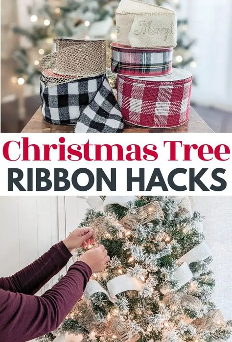 Ribbon On Trees Christmas, Ribbon Hacks, Ribbon On A Christmas Tree, Christmas Tree Decorating Tips, Christmas Tree Decorations Ribbon, Country Christmas Trees, Christmas Tree Inspo, Christmas Tree Ribbon, Tree Ribbon