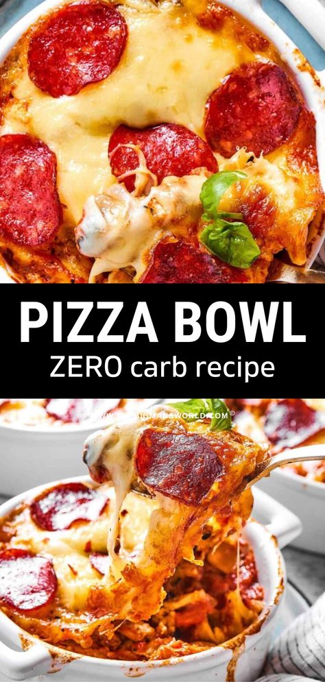 Pizza Bowl Recipe, Pizza Bowls, Cheese Mushrooms, Pepperoni Recipes, Low Carb Spaghetti, Zero Carb Foods, Pizza Bowl, Low Sugar Recipes, Healthy Pizza